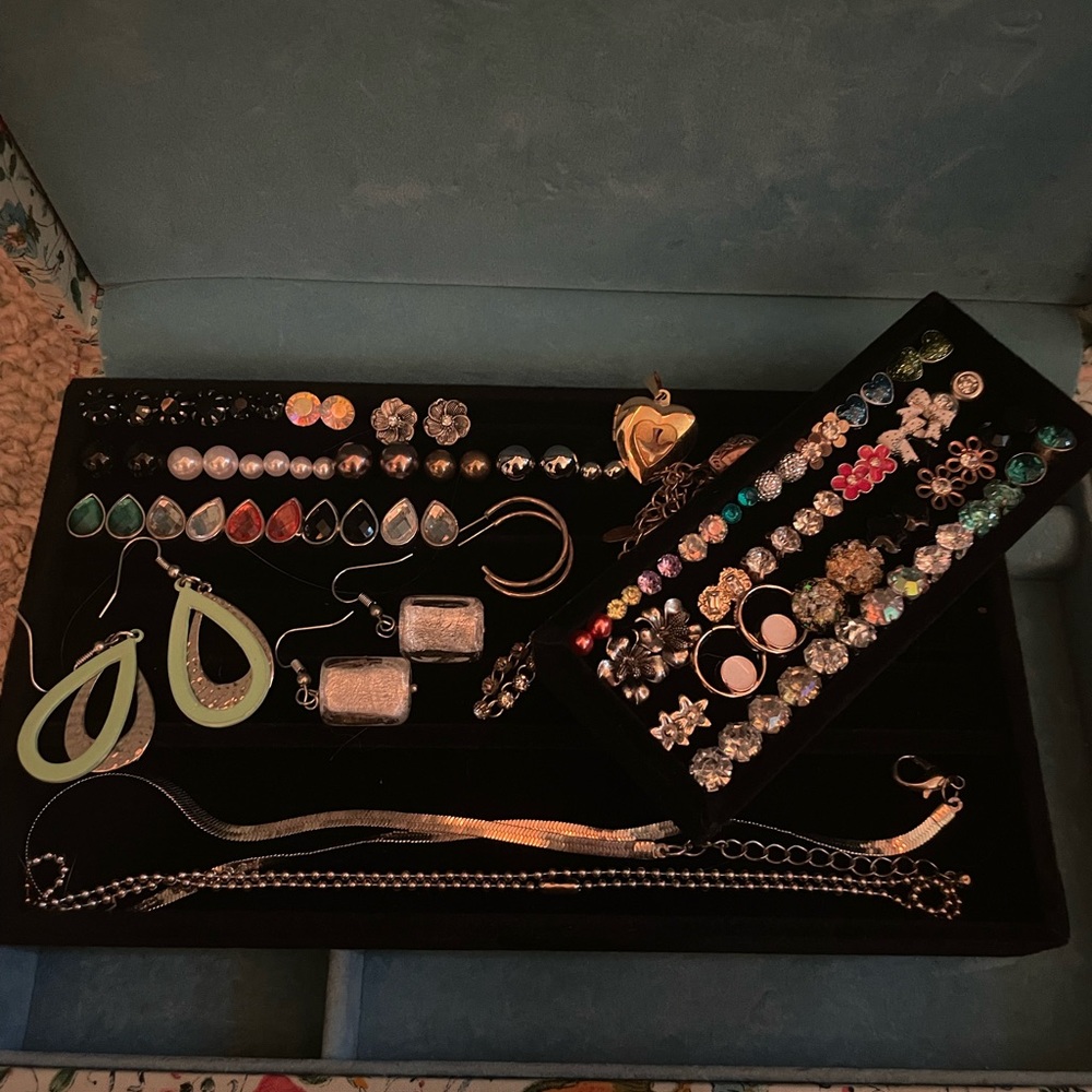 Assorted stud earrings, silver gold bundle